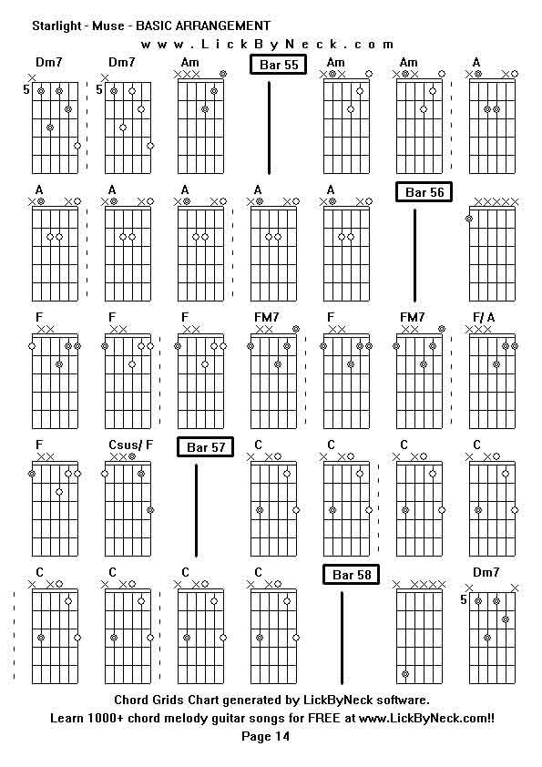 Chord Grids Chart of chord melody fingerstyle guitar song-Starlight - Muse - BASIC ARRANGEMENT,generated by LickByNeck software.